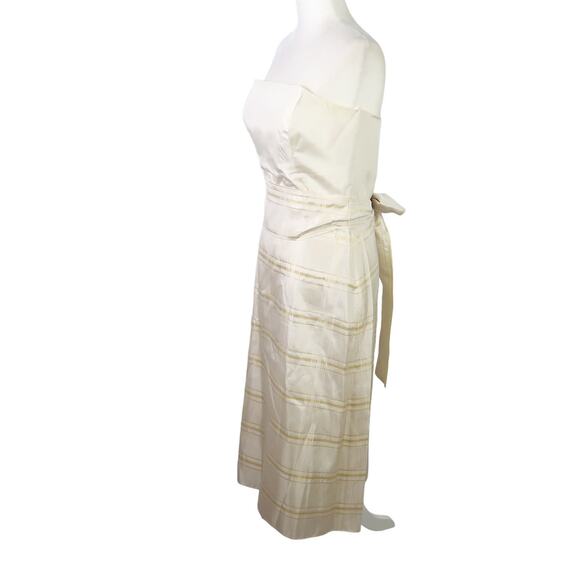 Vintage 80s Jim Hjelm cream and tan plaid taffeta strapless midi party dress 8 - Picture 3 of 5